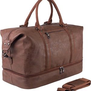 COPY - Oversized Leather Travel Bag with Shoe Pouch,Weekender Overnight Bag